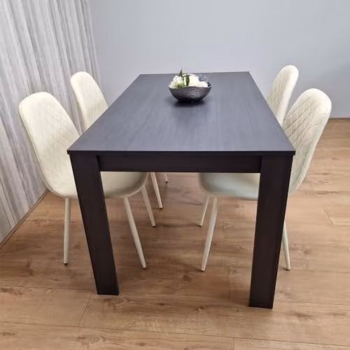 Kosy Koala Grey Rectangular Dining Table and 4 Cream Stitched Chairs Dining Set W/D/H: 140 x 80 x 75 cm