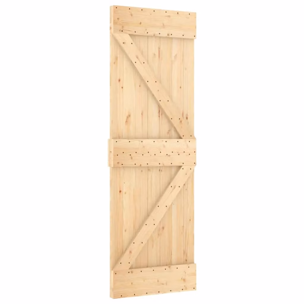 Berkfield Home Rustic Solid Wood Pine Sliding Door with Hardware Set in Brown, W: 70 cm, H: 210 cm