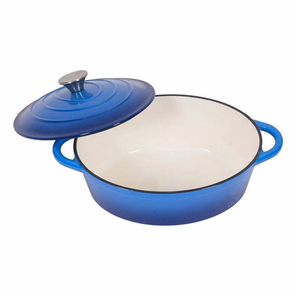 PAWNORA Blue Enamel Cast Iron Oval Dutch Oven with Glass Lid Casserole Stockpot – 2
