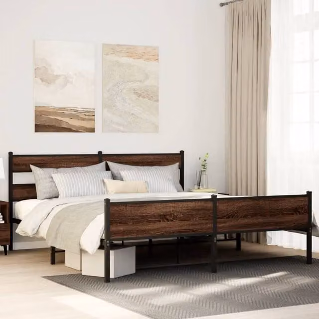 Berkfield Home Metal Bed Frame in Brown Oak, Super King, W/D/H: 180 x 200 cm – 1