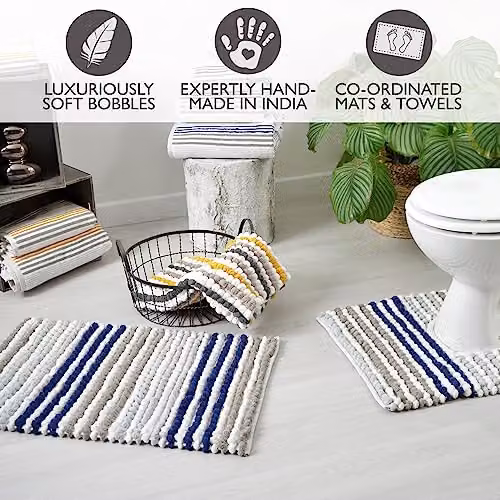 Allure Bath Fashions Striped Chunky Bobble Toilet Mat in Blue and Grey, W/D/H: 50 x 50 x 2 cm – 3