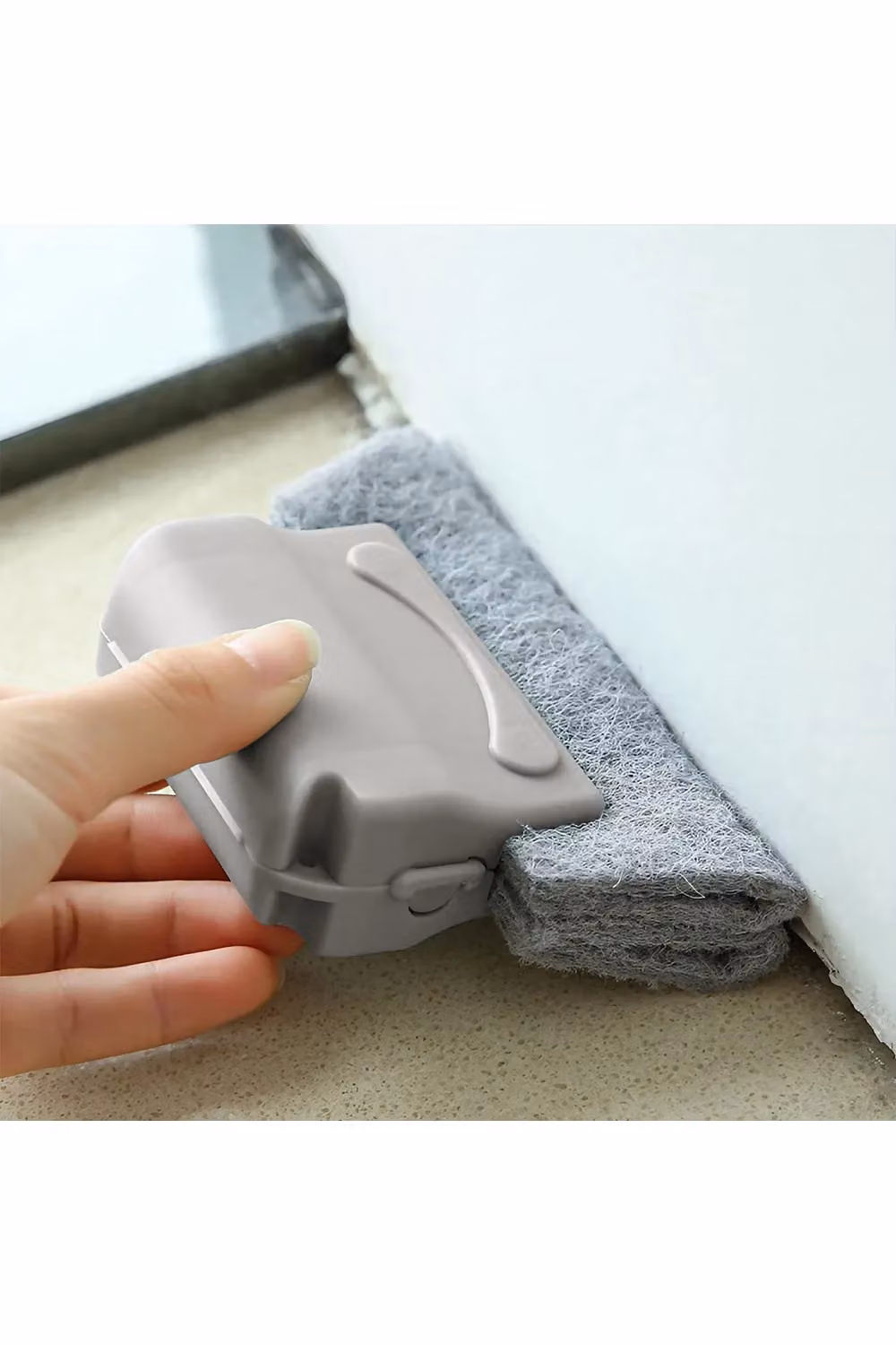 Living and Home Replaceable Cotton Crevice Cleaning Brush Head for Window Grooves and Door Tracks, Grey – 2