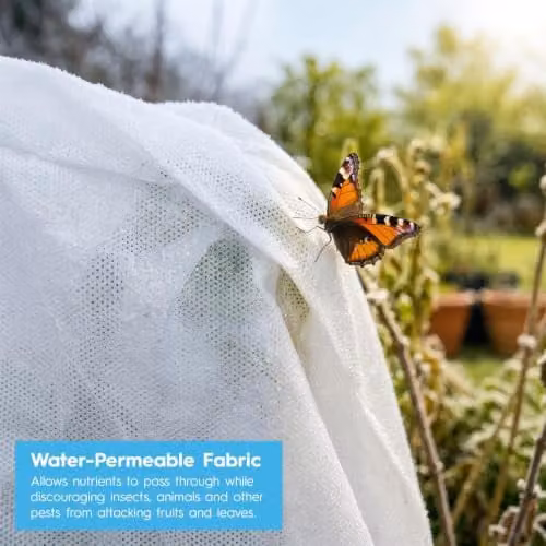 Harbour Housewares Set of 5 White Plant Fleece Frost Protection Covers with Drawstring, W/D/H: 80 x 100 cm – 3