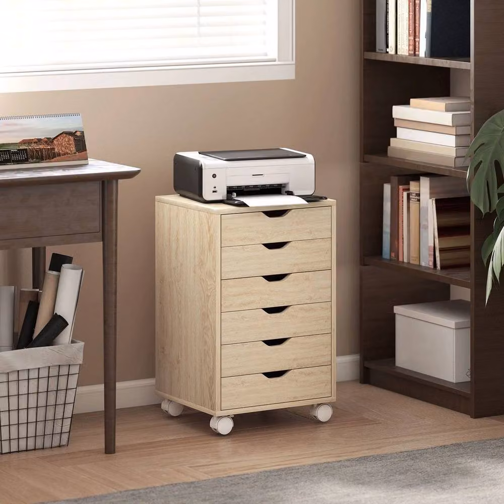 KORVIXA 6 Drawer Vertical File Cabinet with Lock and Castors in Light Oak, W/D/H: 100 x 100 x 100 cm – 2