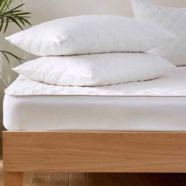 Martex Naturals White Cotton Quilted Mattress and Pillow Protector Set, W/D/H: 90 x 190 cm