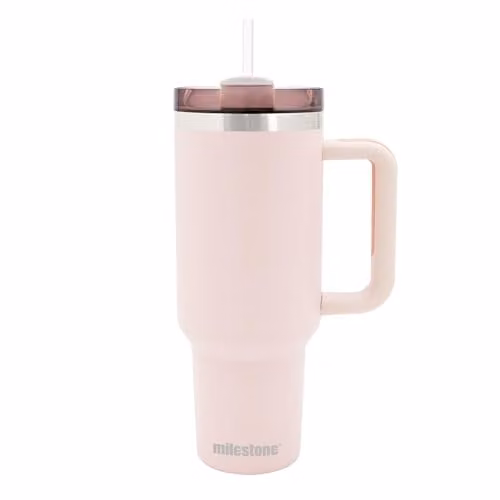 Milestone Camping 40oz Stainless Steel Insulated Tumbler with Straw, Handle and Lid in Pink – 1