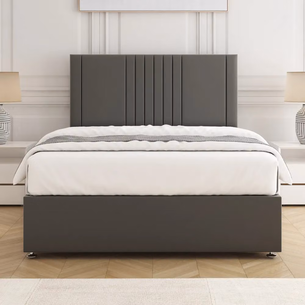BSSPOKE Monaco Small Double Plush Velvet Divan Bed with 24 inch Headboard in Grey, W/D/H: 120 x 200 cm – 2