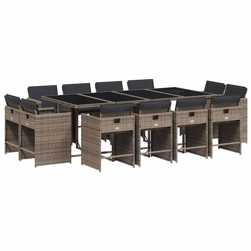 Berkfield Home Modern Polyrattan Garden Dining Set with Glass Top in Grey and Black – 2