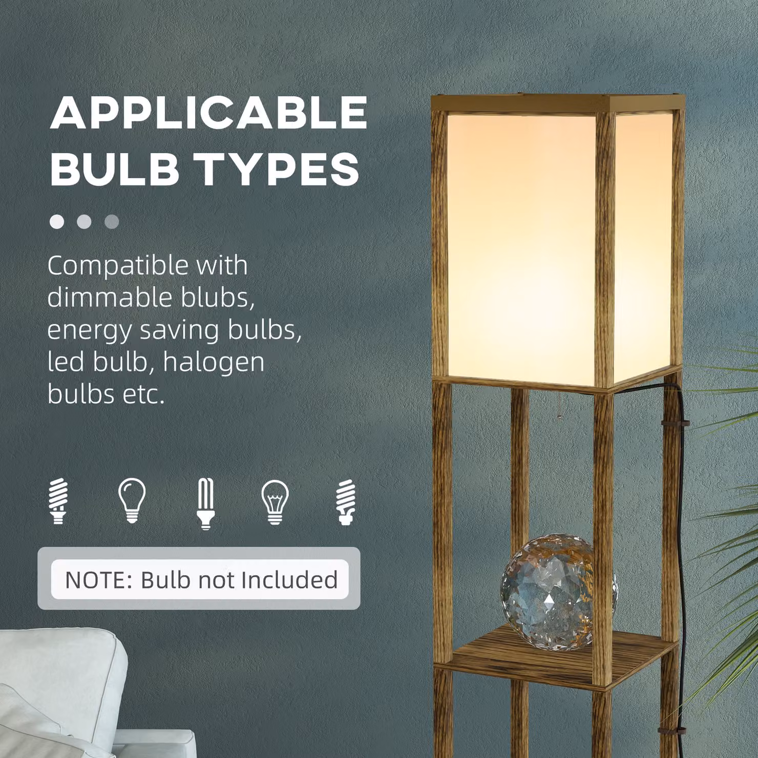 HOMCOM Modern Brown Floor Lamp with Dual Ambient Light and Shelf, Height: 156 cm – 6