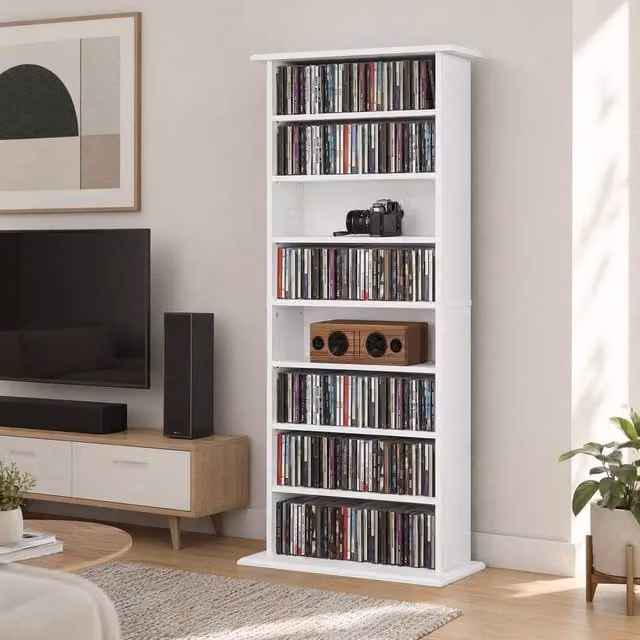STILVORA White CD Storage Unit with 6 Adjustable Shelves – 1