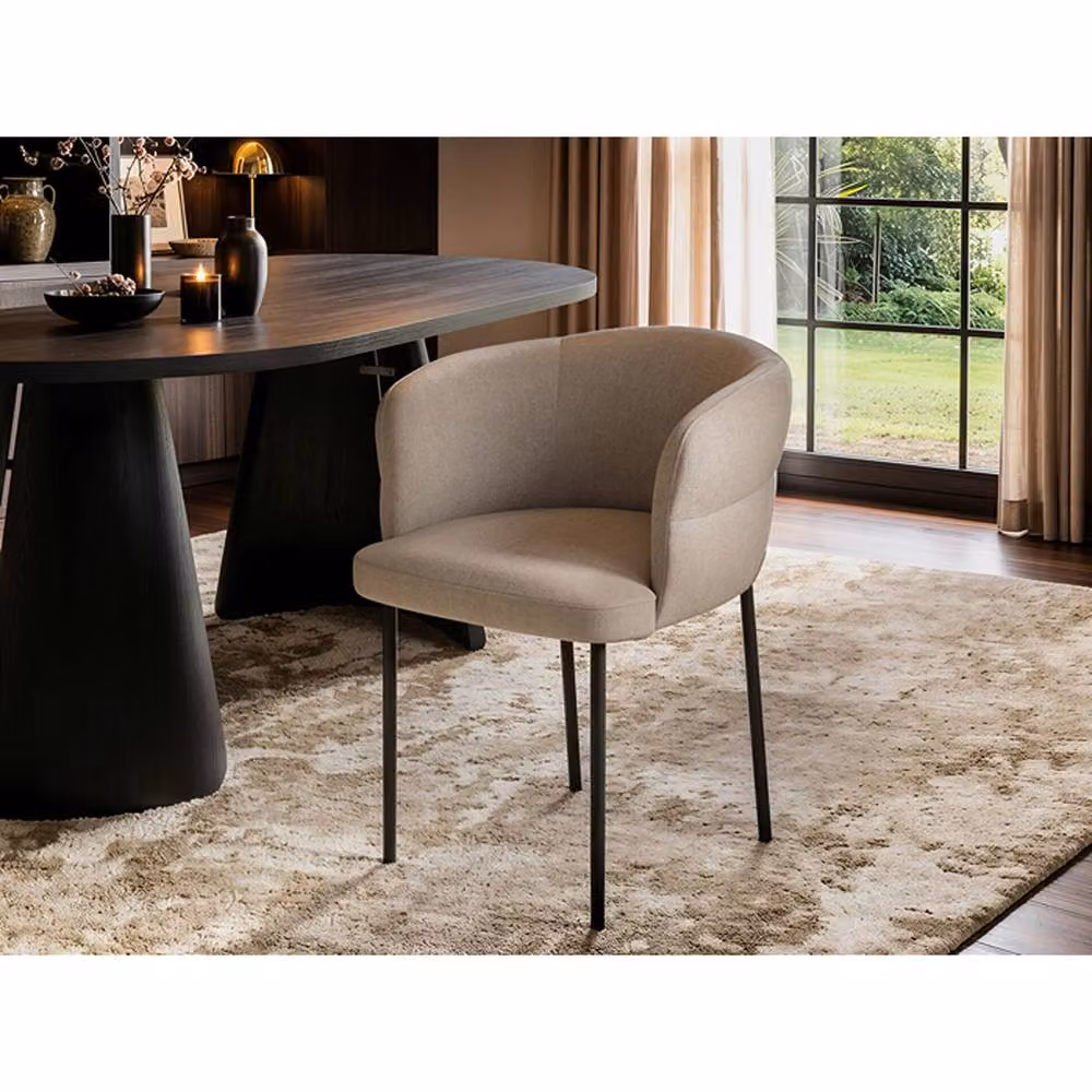 Solace+Co Elise Set of 2 Modern Upholstered Dining Chairs in Beige and Black with Metal Frame, H: 79 cm, W: 60.5 cm, D: 60 cm – 2