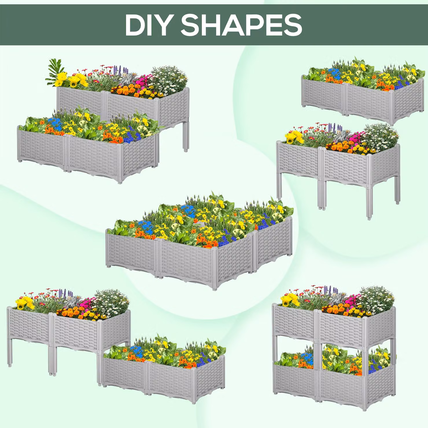 Outsunny Grey Plastic Elevated Raised Bed for Vegetable, Herb and Ornamental Gardens W/D/H: 44 x 40 x 40 cm – 3