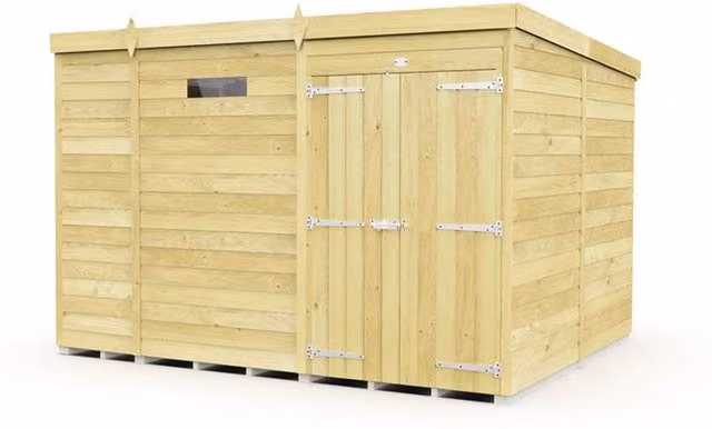 Buttercup Farm Brown Pent Security Wood Shed with Double Door, W: 276 cm, D: 231 cm, H: 201 cm – 1