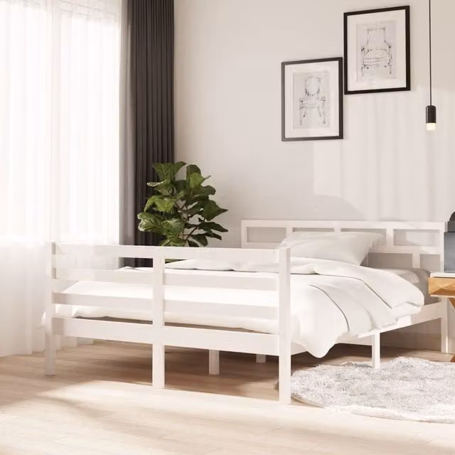 Berkfield Home White Solid Wood Pine Bed Frame W/D/H: 140 x 190 cm
