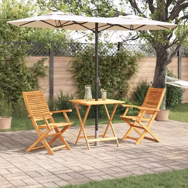 Berkfield Home 3 Piece Folding Bistro Set in Brown Solid Acacia Wood