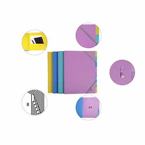 Exacompta Forever Young Collection Recycled PP Multipart Files for A4 Documents with 8 Compartments and Elastic Band in Random Colours – 5