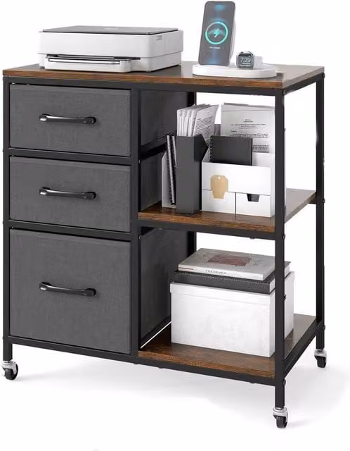 Costway 3 Drawer Mobile File Cabinet and Rolling Printer Stand in Brown – 1