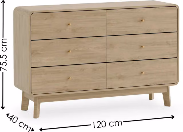 Julian Bowen Ingrid 6 Drawer Dresser in Beige and Gold