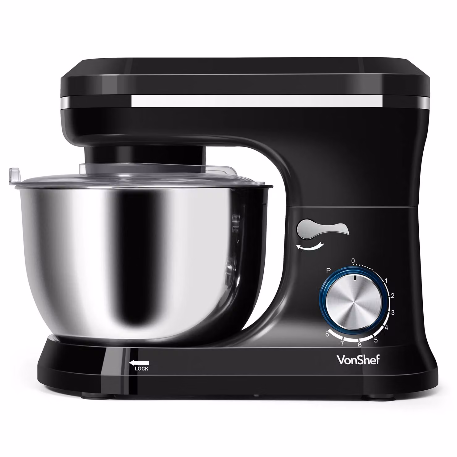 VonShef 1000W Black Electric Food Stand Mixer with 4.5L Bowl and 3 Attachments – 6