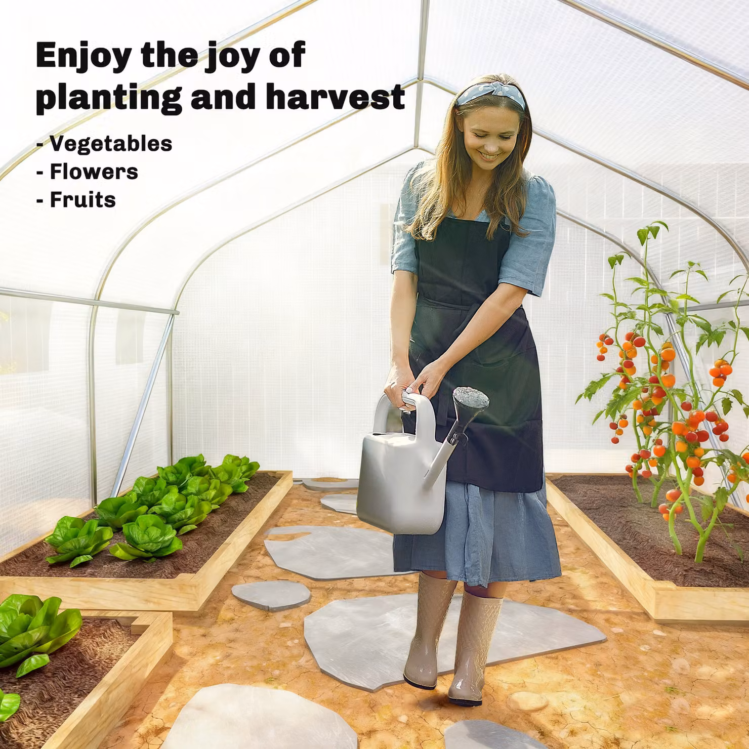 Outsunny White Walk-In Polytunnel Greenhouse with Steel Frame, Roll-Up Door and Windows, W/D/H: 3.5 x 3 x 2 m – 3