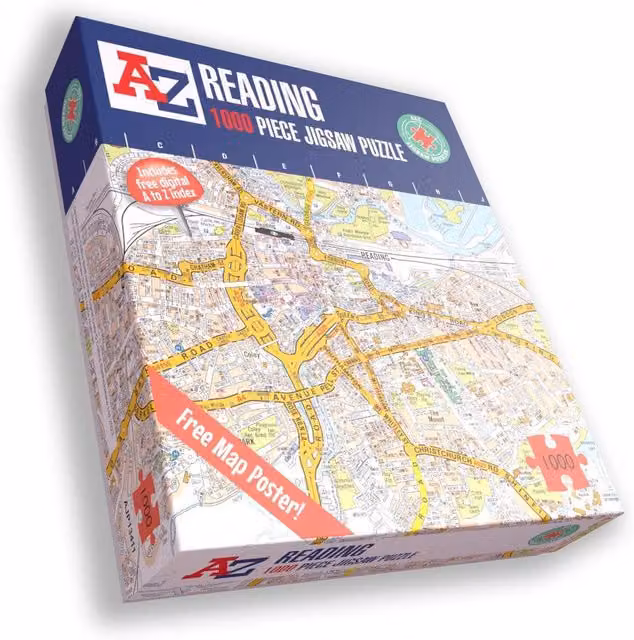 Great Britain A to Z Map of Reading 1000 Piece Jigsaw Puzzle in Multicolour