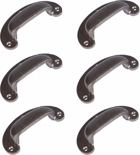 Hammer & Tongs Bow Cabinet Drawer Pull, Grey Iron, W: 95 mm, H: 40 mm, Pack of 6