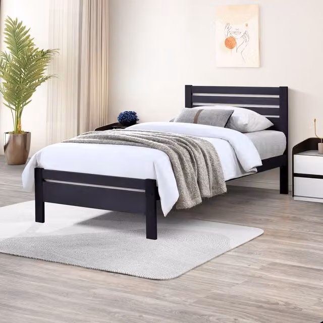 FurnitureboxUK Dylan Single Bed Frame in Dark Grey Solid Rubber Wood