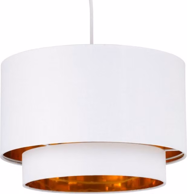 First Choice Lighting Kozy Modern Round Fabric Pendant Shade in White and Gold/Brass, Diameter: 30 cm – 1