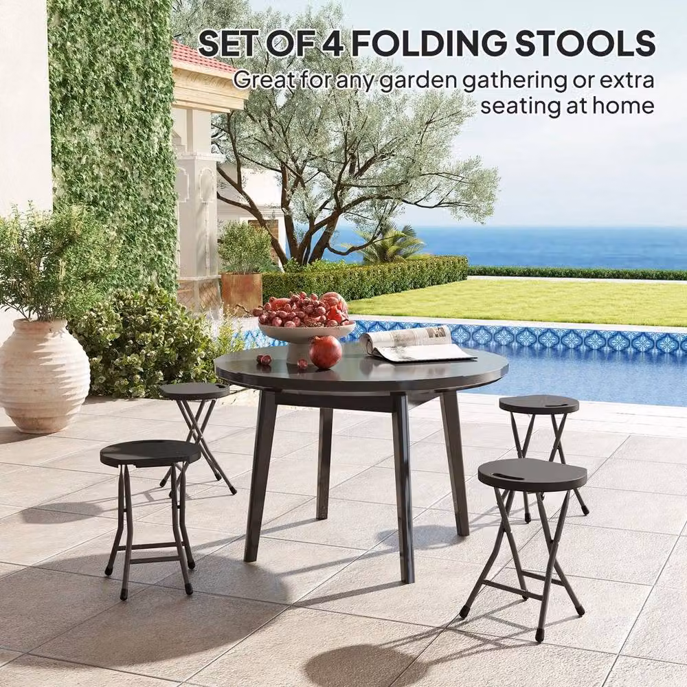 EONLION Set of 4 Folding Garden Stools in Anthracite Grey – 4