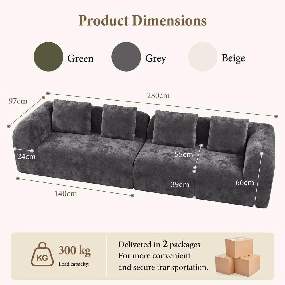 Dprodo Modular Sectional Large Chenille Sofa in Grey, 2 Pack – 2