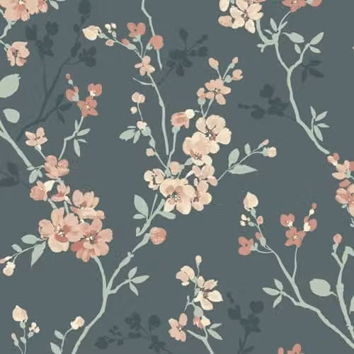 Grandeco Jasmin Floral Cherry Blossom Botanical Vinyl Wallpaper, Green