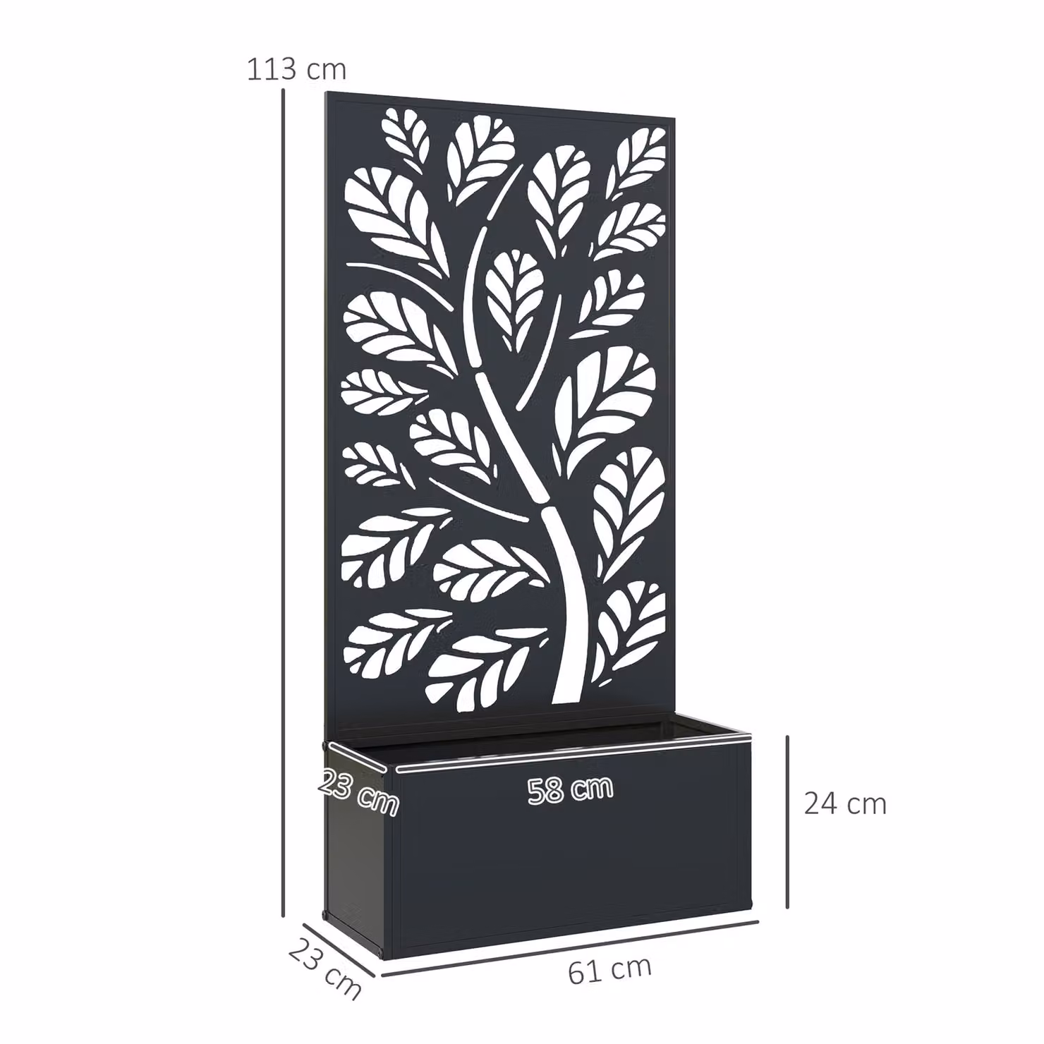 Outsunny Black Metal Outdoor Planter with Back Trellis for Climbers, H 113 x W 80 x D 58 x Depth 23 cm – 3