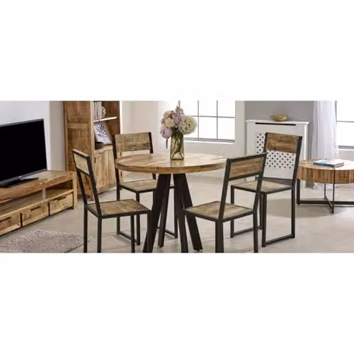 Indian Hub Surrey Round 4 Seater Dining Table in Brown Solid Mango Wood W: 90 cm, D: 90 cm, H: 78 cm – 6