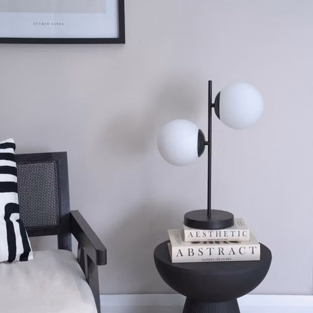 ValueLights Jas 2 Way LED Table Lamp in Black and Chrome with Glass Sphere