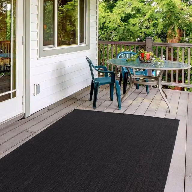 THE RUGS Plain Black Weather Resistant Outdoor and Indoor Garden Patio Rug, W/D: 160 x 230 cm – 1