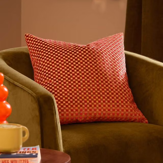 Furn Red Checkered Velvet Jacquard Square Cushion, 45 x 45 cm – 1