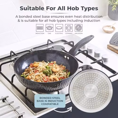 Tower Diamo Ceramic Non-Stick Wok, Black, 28cm – 6