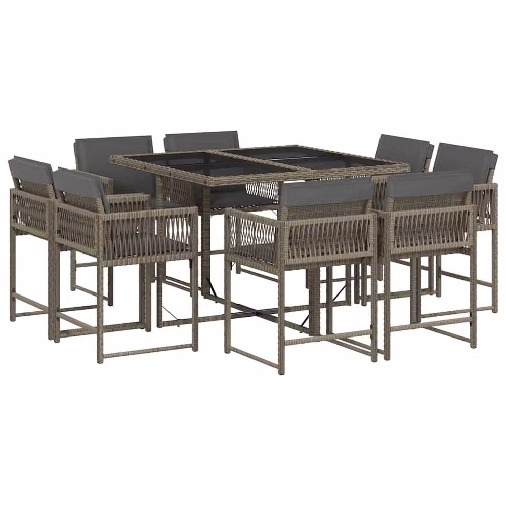 Berkfield Home 9 Piece Grey Poly Rattan Garden Dining Set with Cushions – 2
