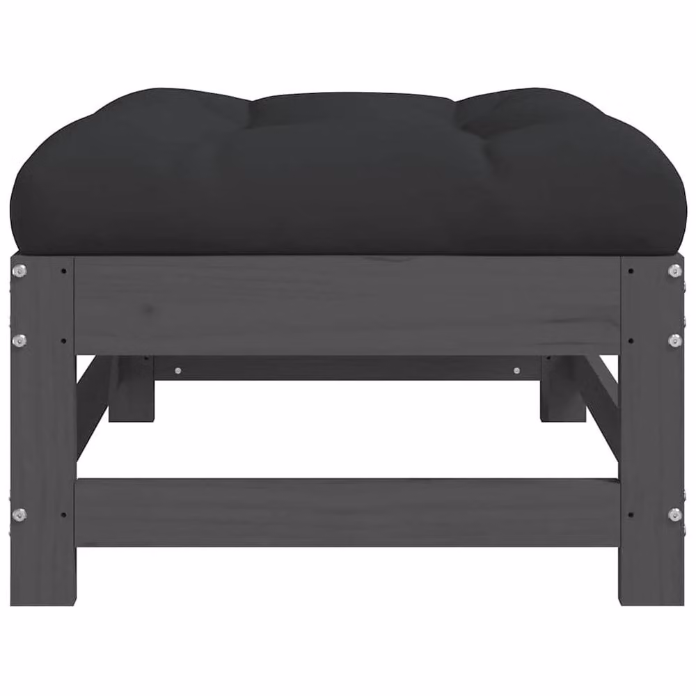 Berkfield Home Beautiful Garden Footstools with Cushions, Set of 2, Grey Solid Pine Wood – 3