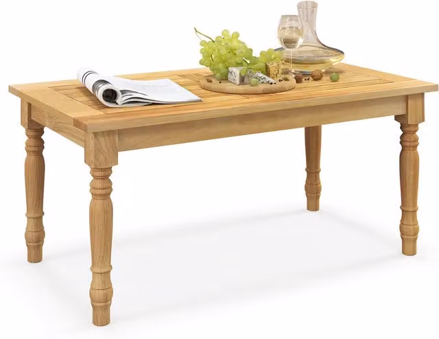 Costway Classic Teak Wood Rectangular Patio Coffee Table in Brown