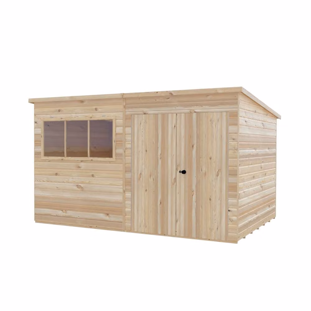Shires Ranger Double Door Pent Shed with Window and Lock in Beige, W: 359 cm, D: 239 cm, H: 213.9 cm – 2