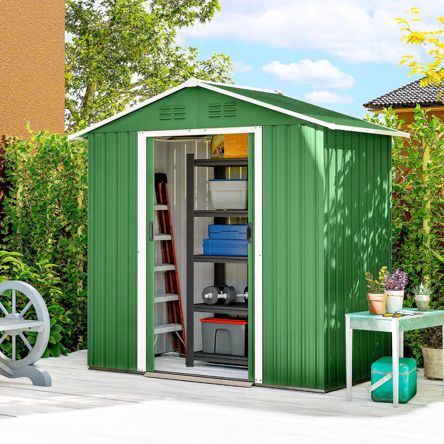 Outsunny Green Metal Garden Storage Shed with Sliding Doors and Side Vent – 2