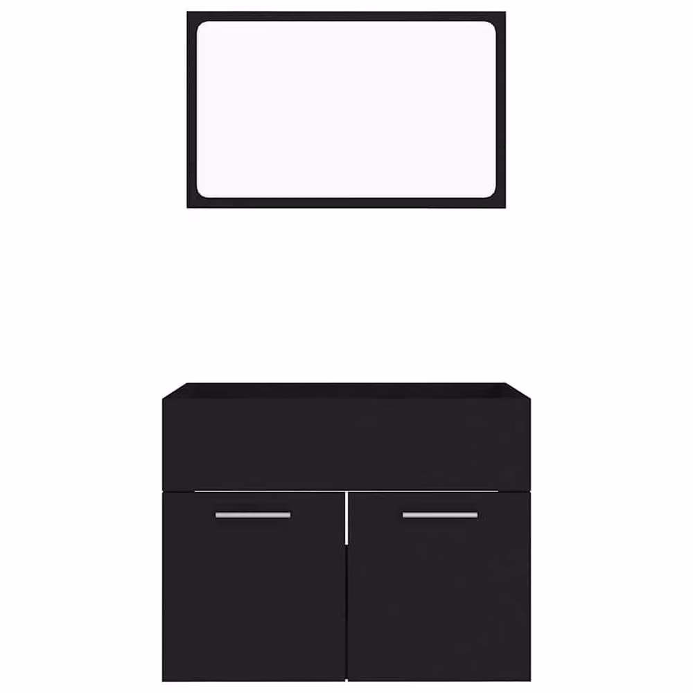 Berkfield Home Modern 2 Piece Black Matt Bathroom Furniture Set with Vanity Unit and Mirror Cabinet – 3