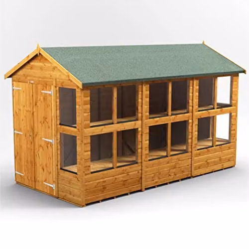 POWER Apex Potting Wooden Shed in Brown with Double Doors and Toughened Glass Windows – 1