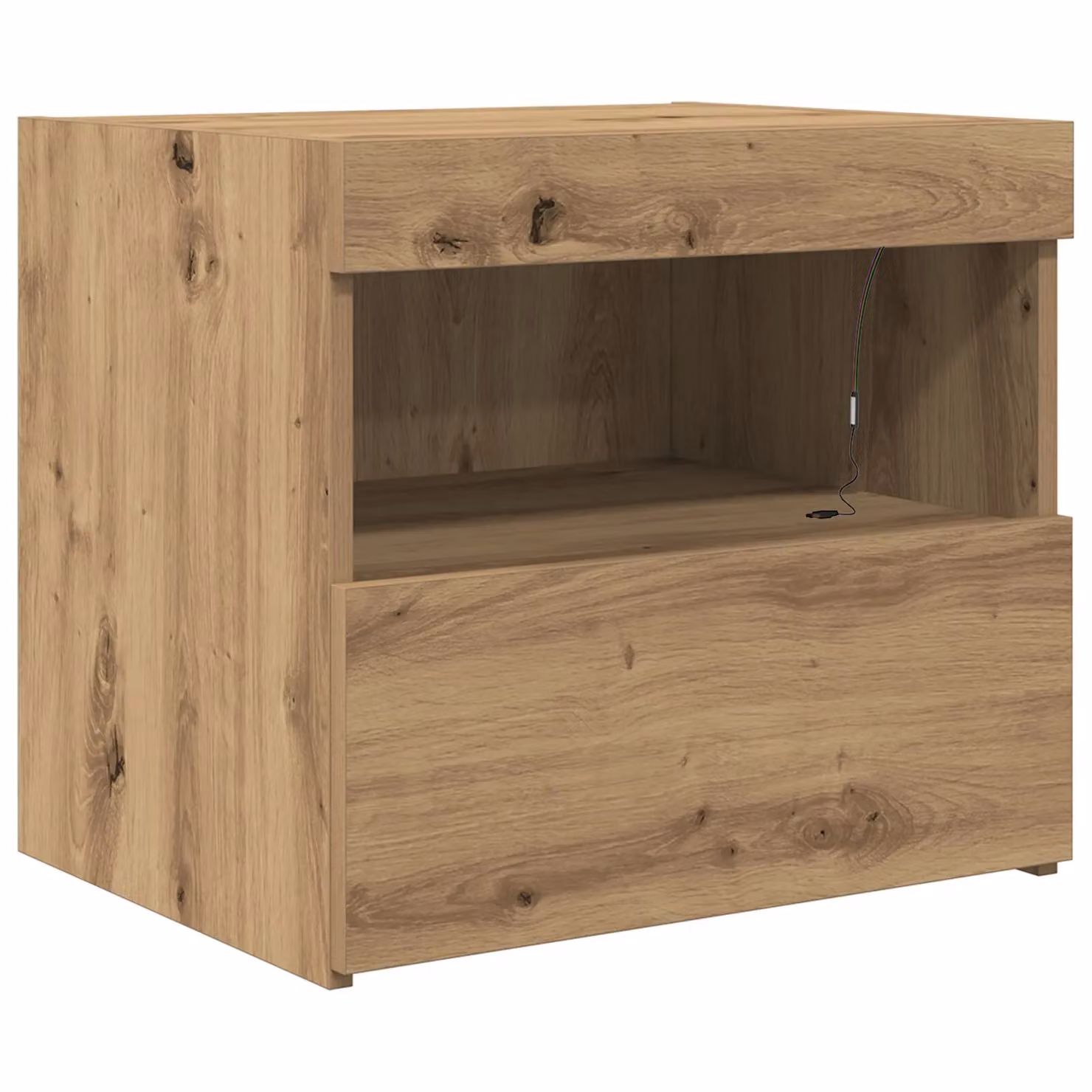 Berkfield Home Artisan Oak Bedside Cabinet with Integrated LED Lights, Brown, W: 50 cm, D: 40 cm, H: 45 cm – 2