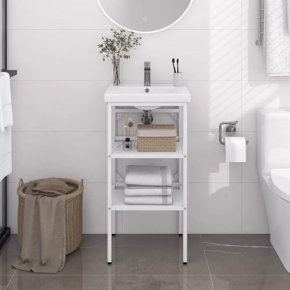 Berkfield Home White Metal Bathroom Washbasin Frame, W/D/H: 40 x 38 x 83 cm – 2