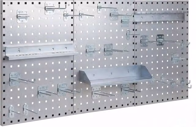 SPETLEK 3 Panel Wall Mount Pegboard Tool Storage System in Silver