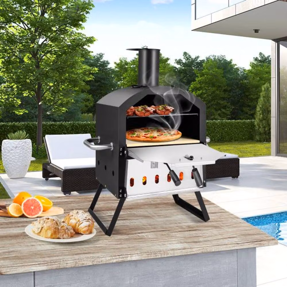 Costway Outdoor 2-Layer Wood Fired Pizza Oven with Pizza Stone, Black, W/D/H: 72 x 44 x 44 cm – 5