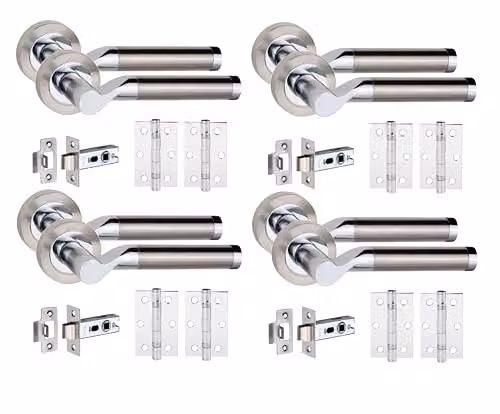 Golden Grace Titan Lever Door Handles, Dual Nickel and Chrome Finish, 4 Pairs