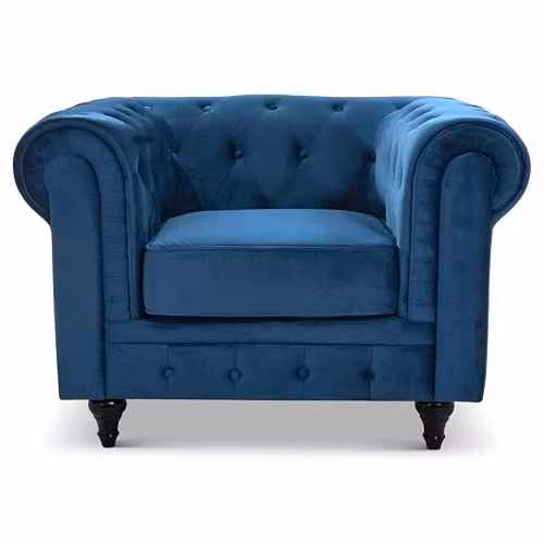 Bravich Velvet Chesterfield Armchair in Blue, W/D/H: 110 x 90 x 78 cm – 1